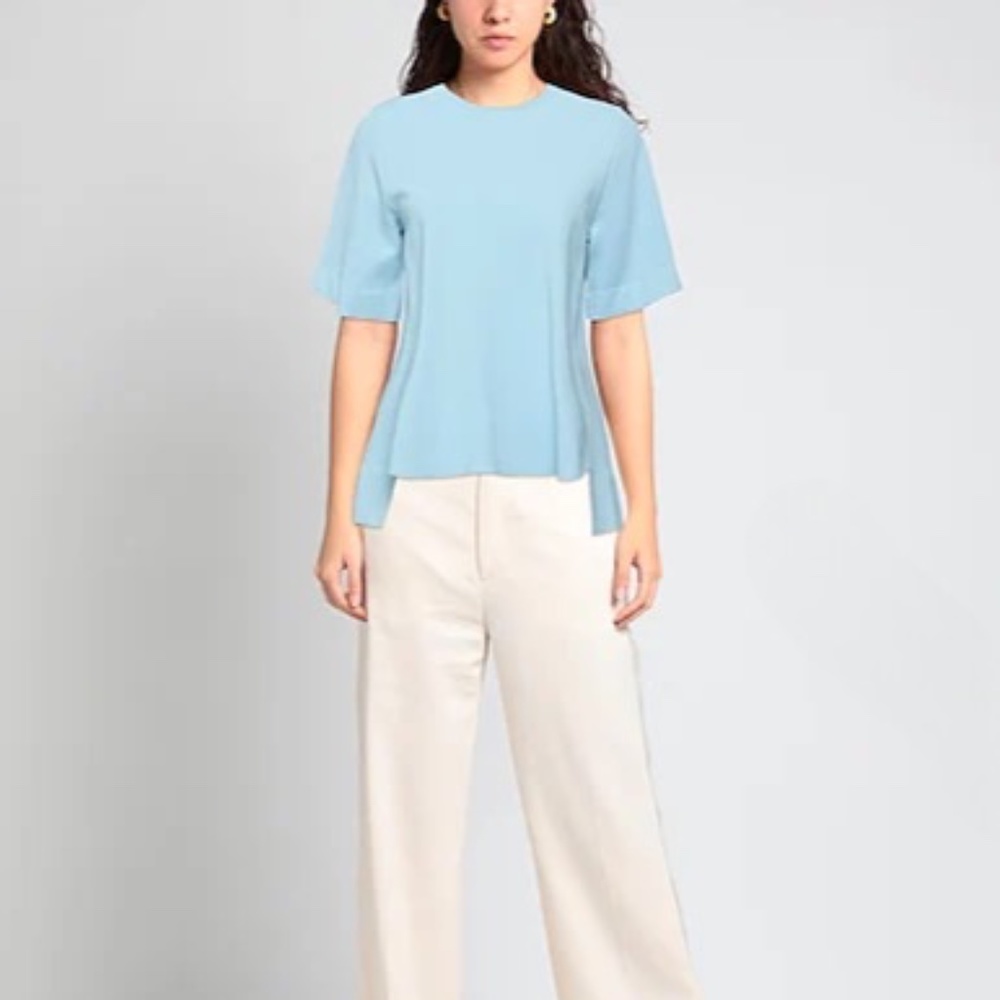 Stella McCartney Knit Short Sleeve Shirt Top Size EU 34 Blue High Low NWT NEW